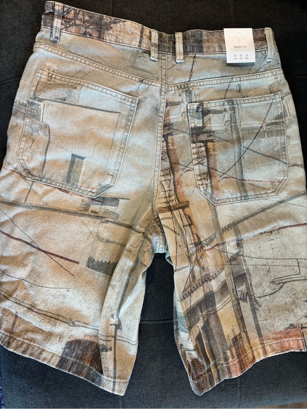 Zara Beige Multi-Print Men's Jean Shorts